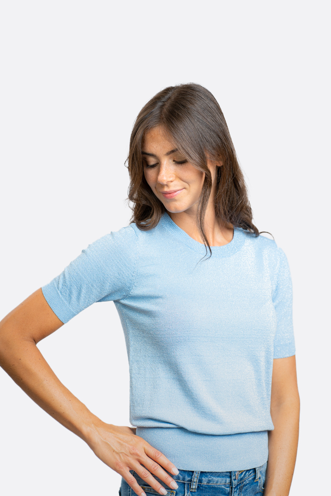 T-shirt oro a manica lunga in tessuto stretch di lurex | Pellizzari