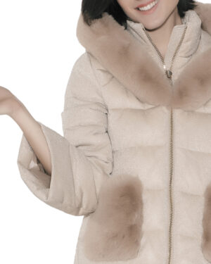 Lurex downjacket with fur pocket