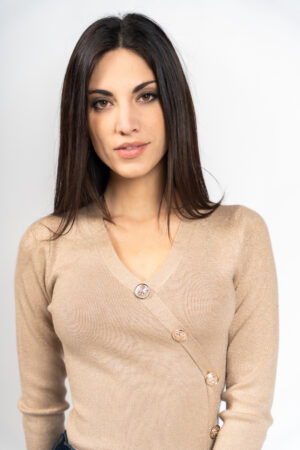 V-neck sweater with diagonal buttons