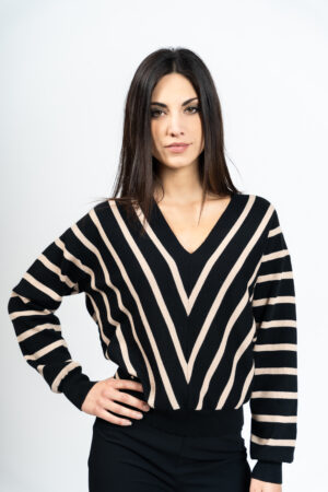 Striped V-neck sweater