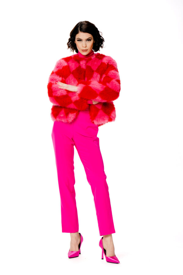 Checkered Eco Fur Coat - Image 2