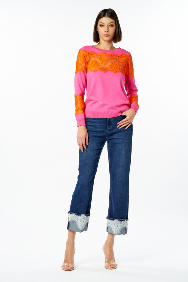 Contrast lace sweater