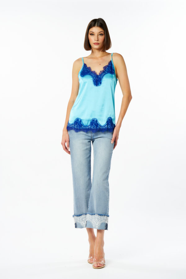 Contrast satin and lace top