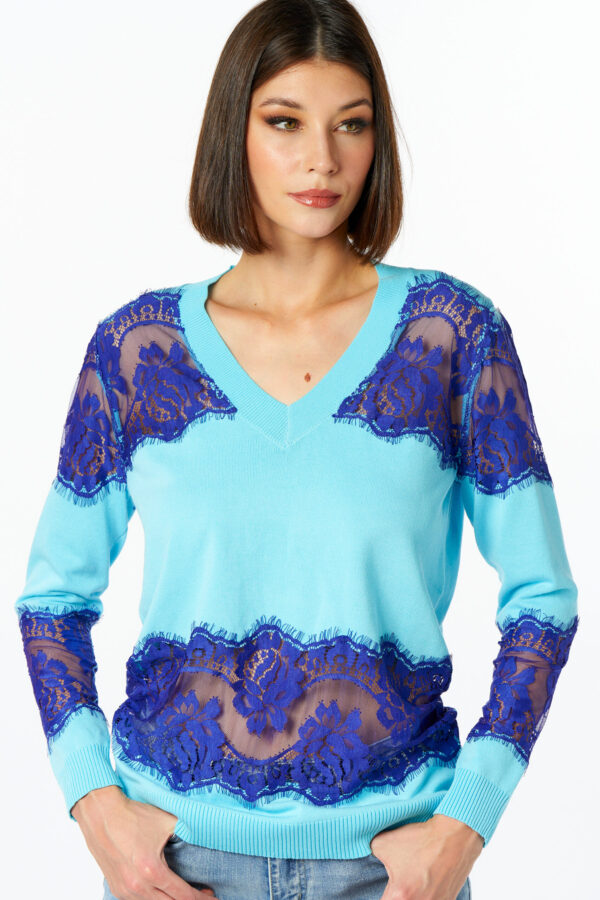 Maglia V pizzo in contrasto - immagine 3