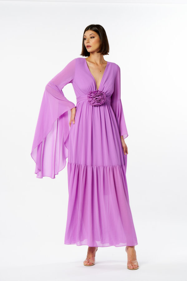 Bat Sleeve Dress With Rose