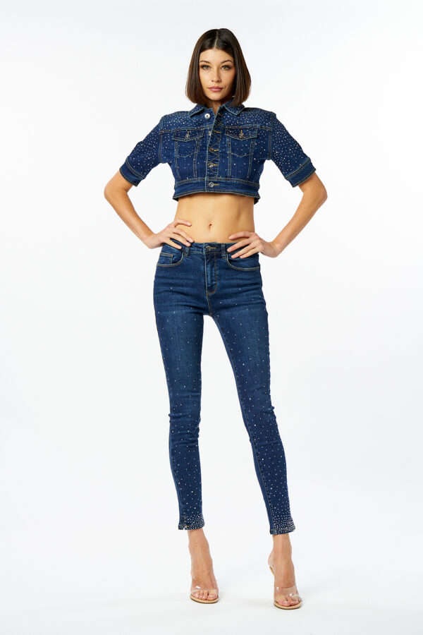 Short Denim Jacket With Diamond Cascade - Image 2