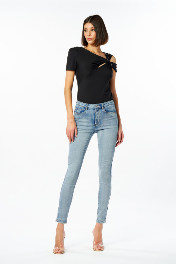 T-Shirt With Diamonds On Shoulder