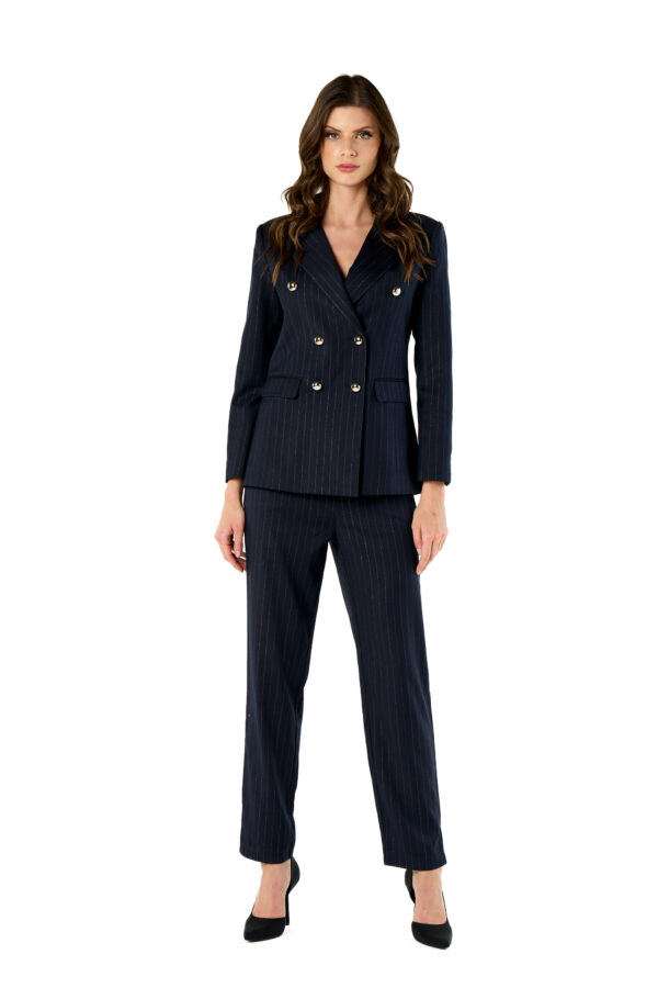 Pantalone gessato con riga argento