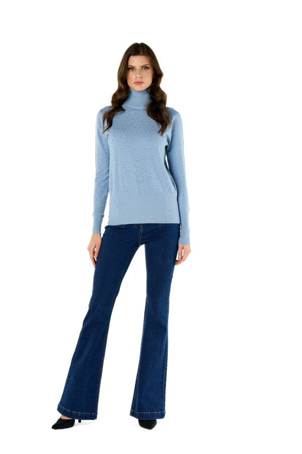 High Neck Sweater With Diamond Cascade