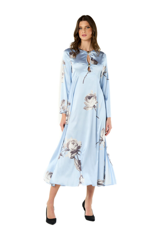 Long Printed Button Cut Dress