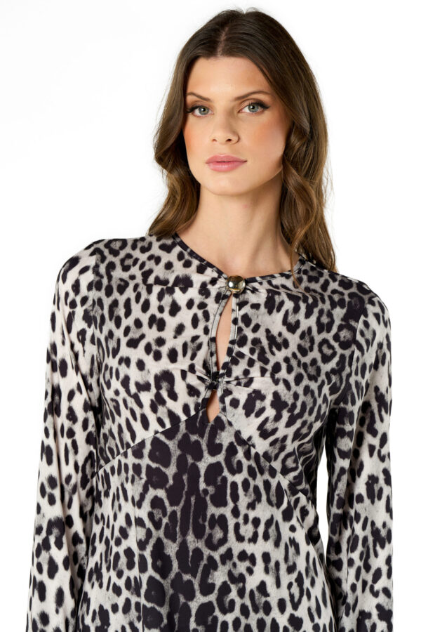 Long Printed Button Cut Dress - Image 3