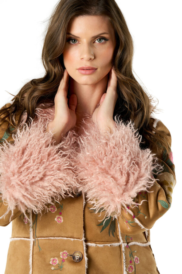 Faux Fur Coat With Rose Embroidery - Image 3