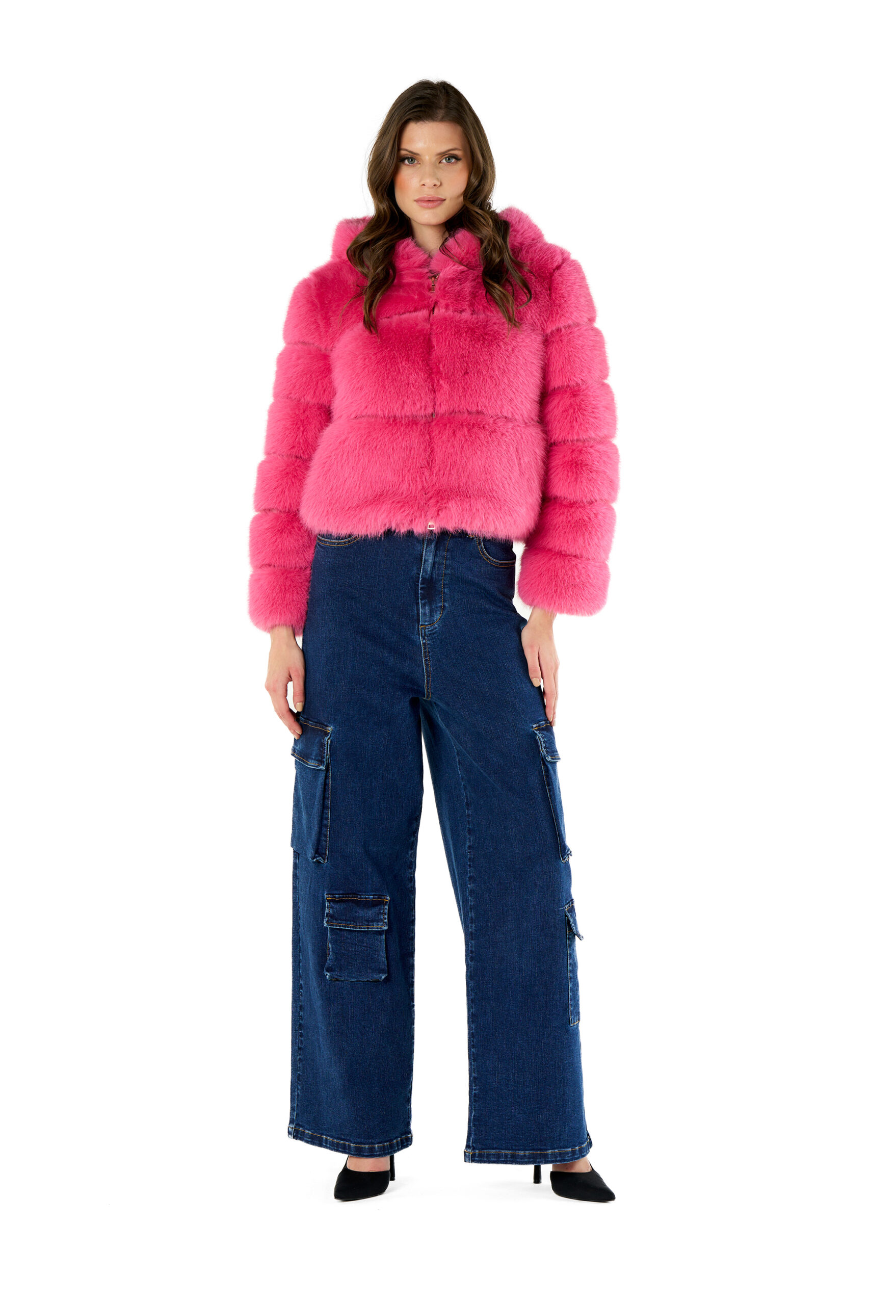 Faux Fur Bomber Jacket With Hood - Image 2
