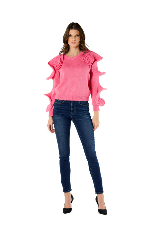 Maglia V con rose - immagine 2