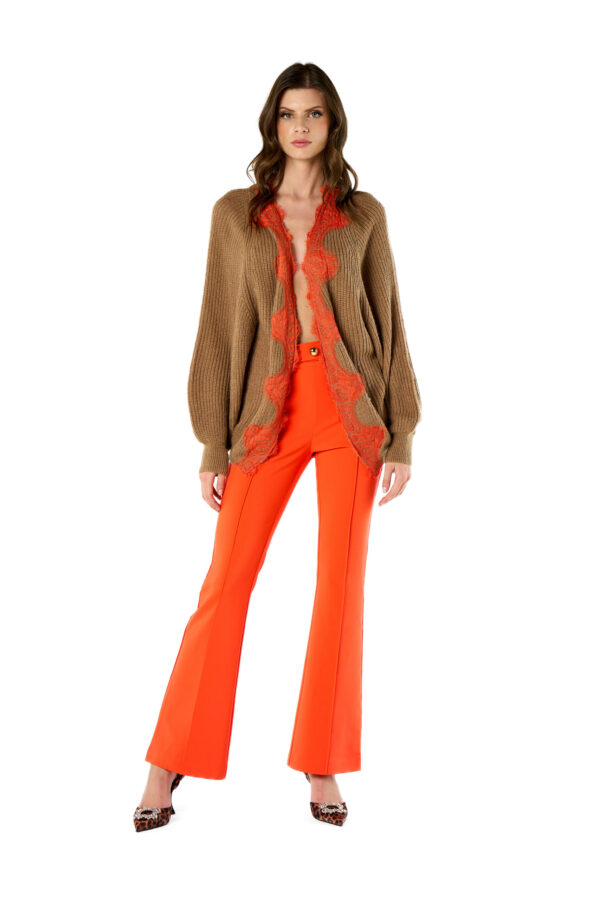 Cardigan pizzo contrasto