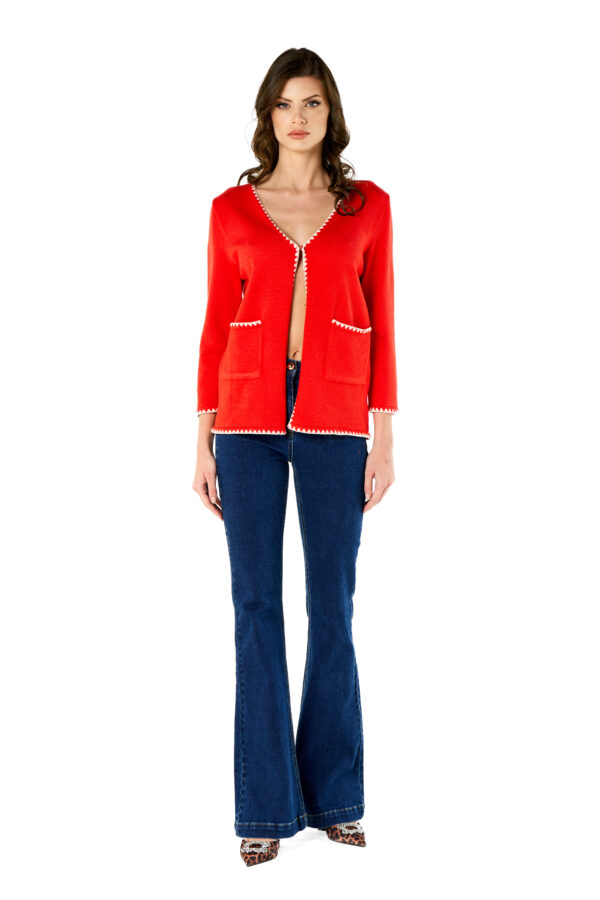 " Maxi Cardigan With Contrast Stitching"