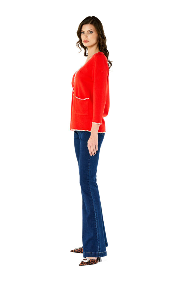 " Maxi Cardigan With Contrast Stitching" - Image 3