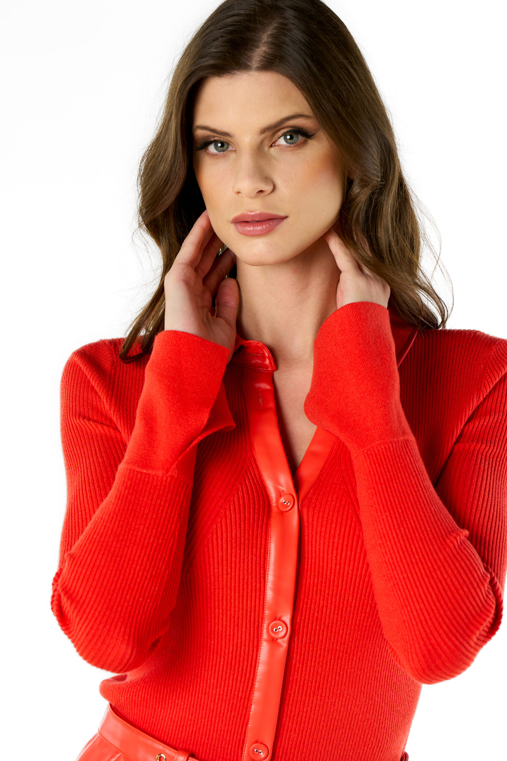 Short Cardigan With Eco-Leather Profiles - Image 4