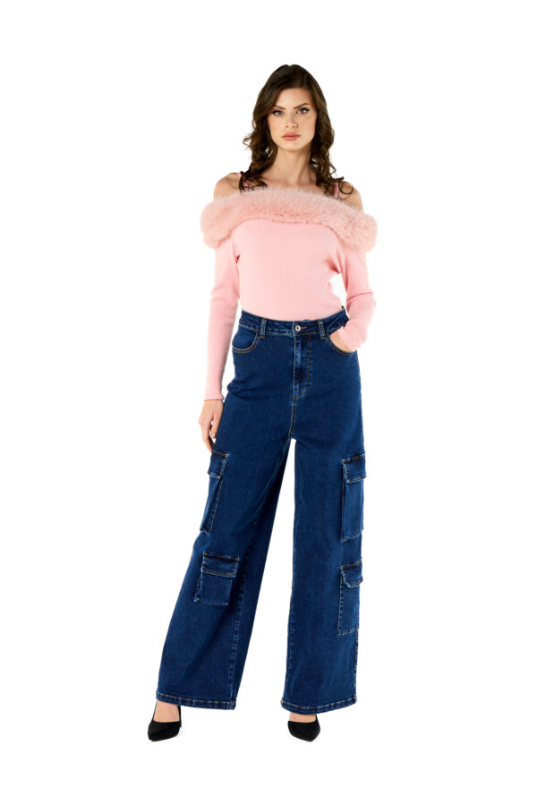 Maglia spalle fuori collo ecopelliccia
