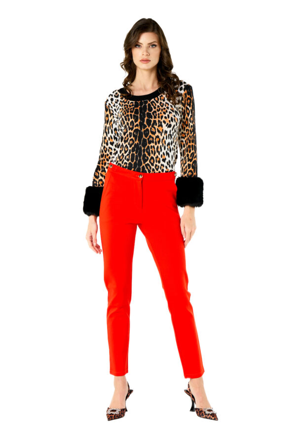 Printed Sweater With Faux Fur Sleeves