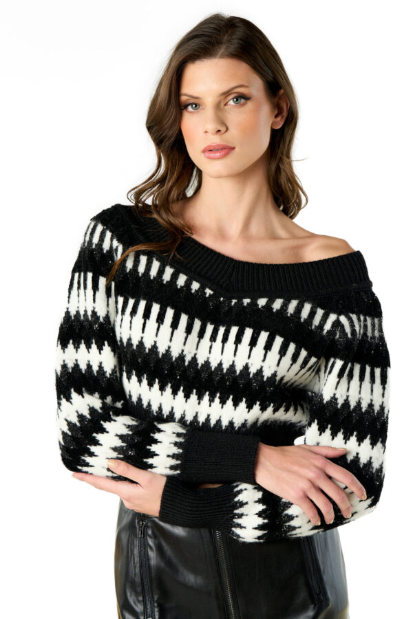 Maglia scollo sceso jacquard geometrico - immagine 4