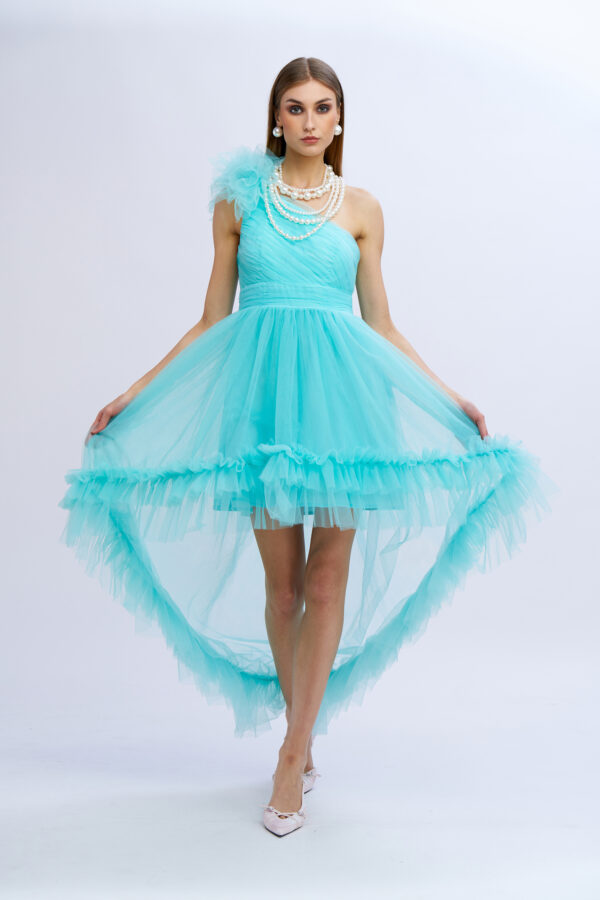 Abito tulle rouches su spalla