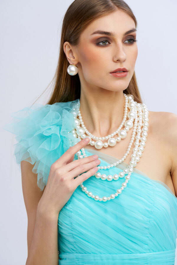 Abito tulle rouches su spalla - immagine 3