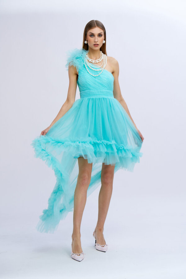 Abito tulle rouches su spalla - immagine 6
