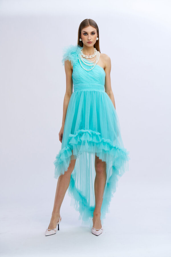 Abito tulle rouches su spalla - immagine 7