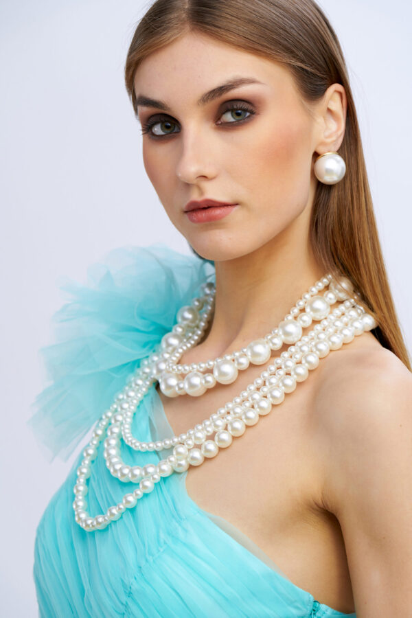Abito tulle rouches su spalla - immagine 9