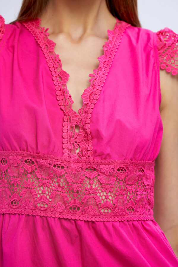 Abito corto cotone maniche pizzo - immagine 9