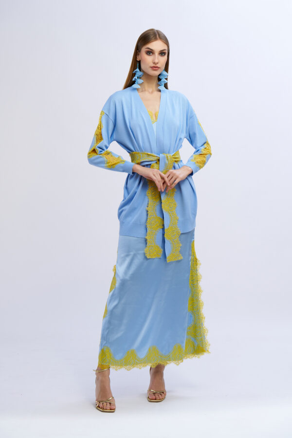 Long Cardigan with Belt and Lace Sleeves