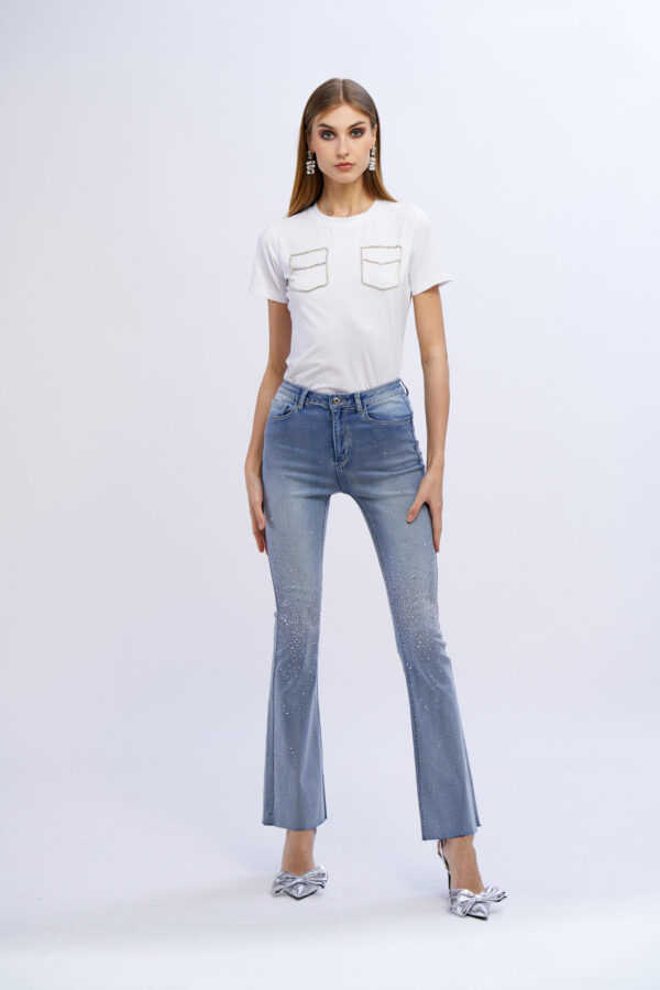 Jeans zampa cascata diamanti - immagine 4