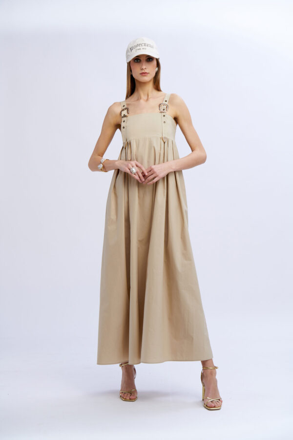 Long Cotton Dress with Buckles - Image 4