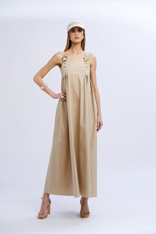 Long Cotton Dress with Buckles - Image 5