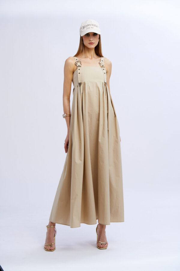 Long Cotton Dress with Buckles - Image 6