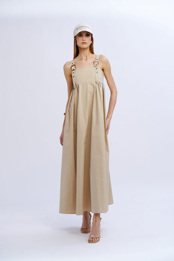 Long Cotton Dress with Buckles - Image 7