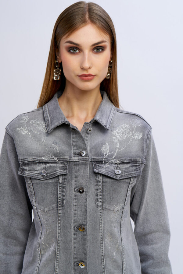 Giubbino jeans lungo diamond roses - immagine 3