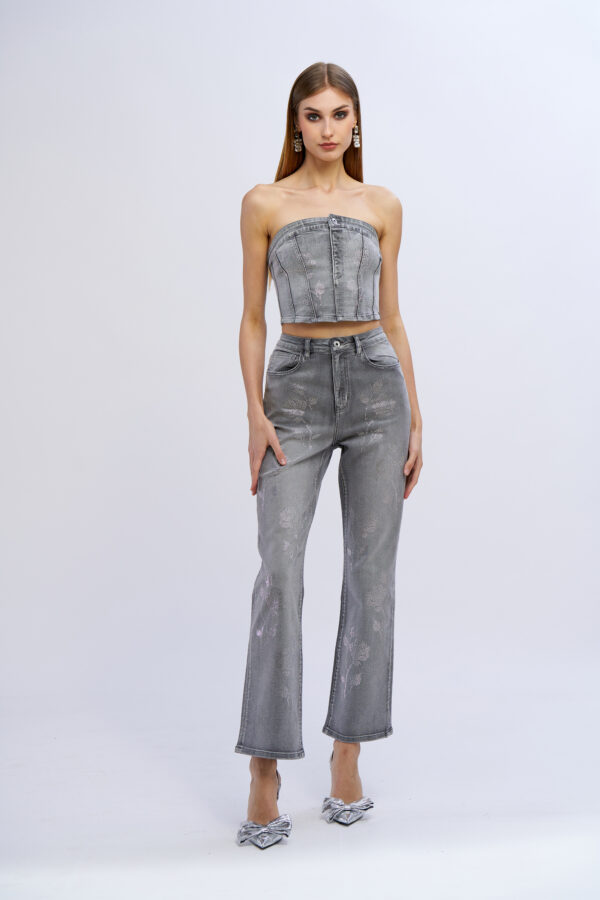 Diamond Roses Denim Top