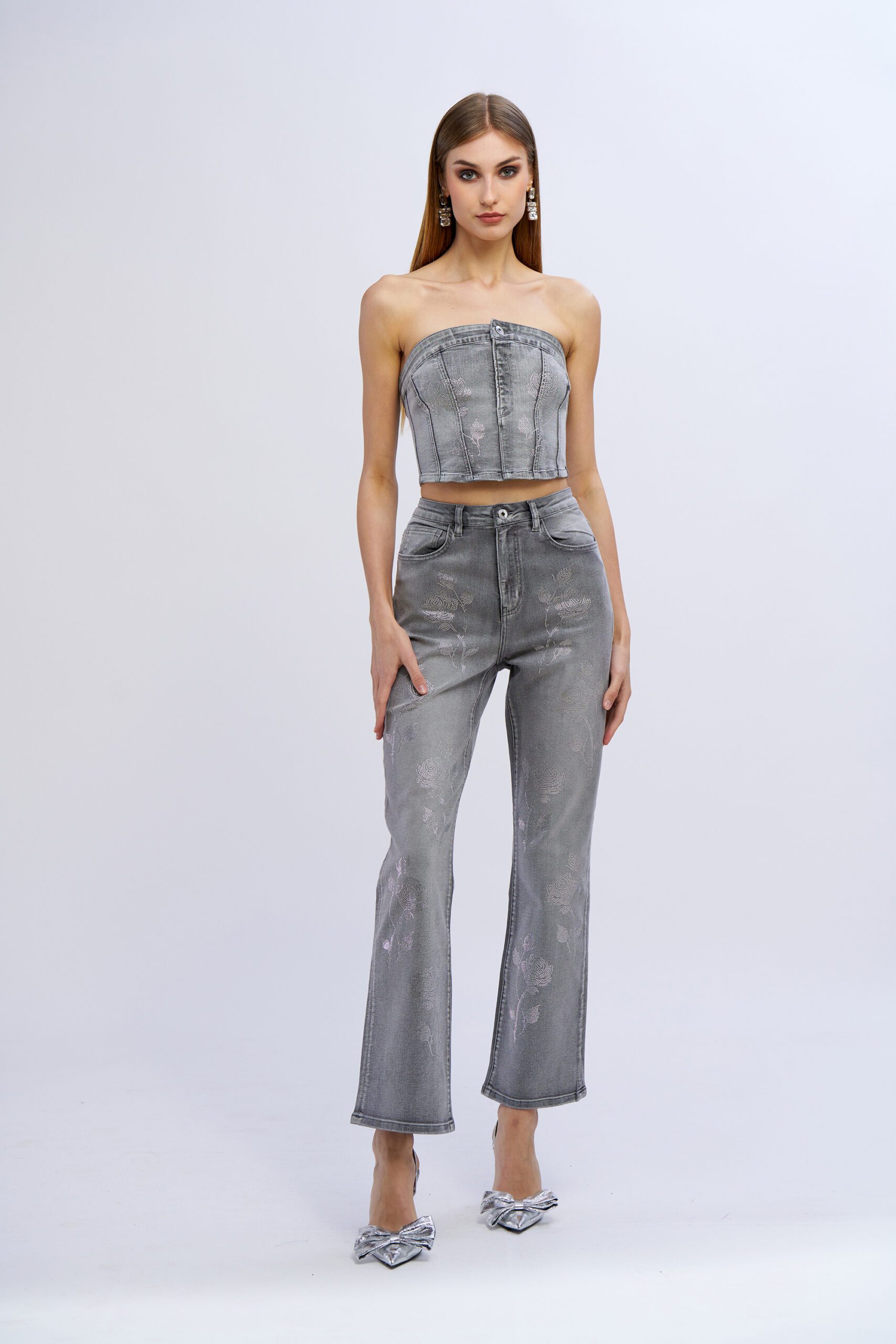 Diamond Roses Denim Top