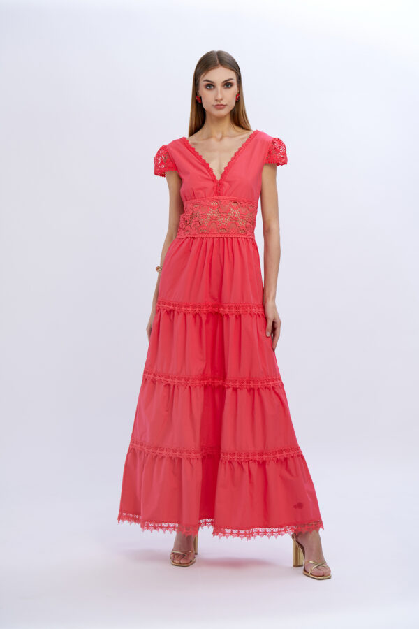 Cotton Dress with Lace Sleeves