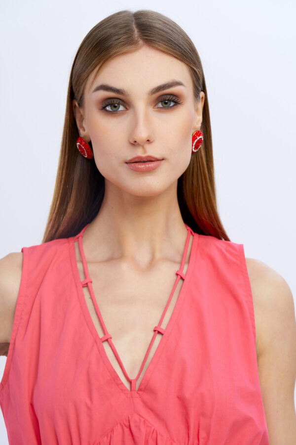 Short Cotton Dress with Neck Tie - Image 3