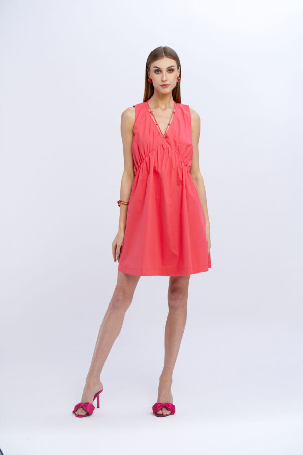 Short Cotton Dress with Neck Tie - Image 6