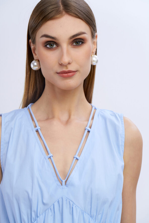 Long Cotton Dress with Neck Tie - Image 3
