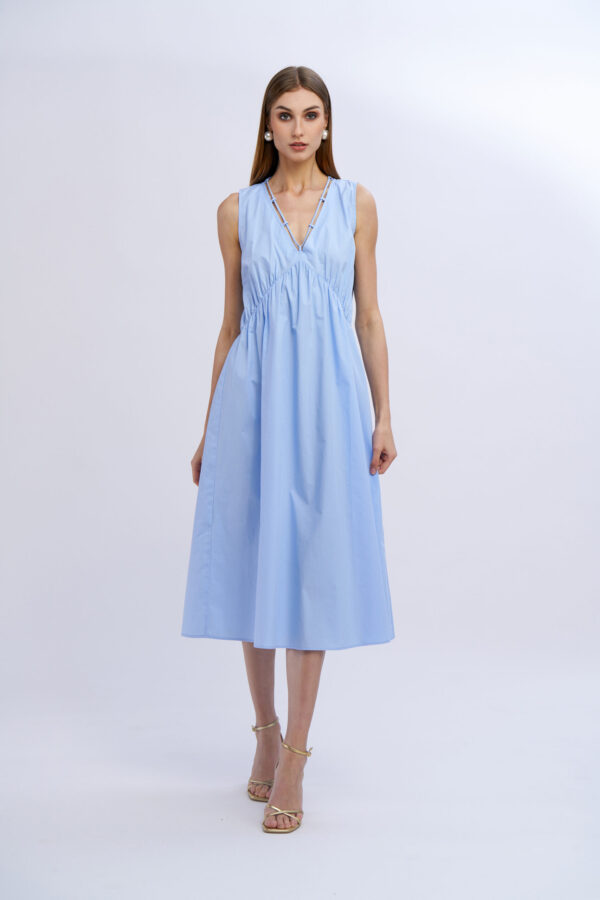 Long Cotton Dress with Neck Tie - Image 5