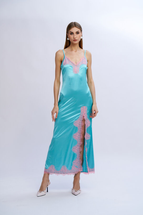 Satin and Lace Dress with Thin Strap