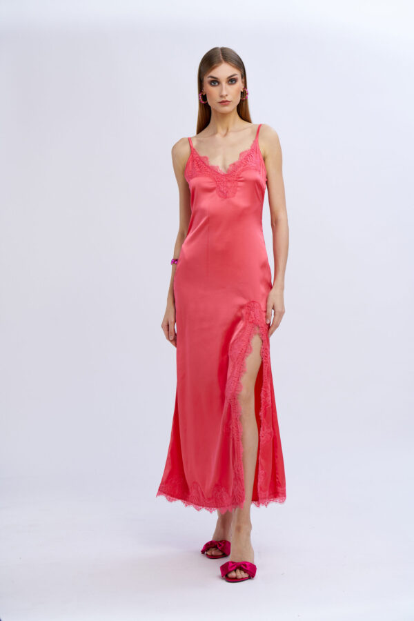 Satin and Lace Dress with Thin Strap - Image 3