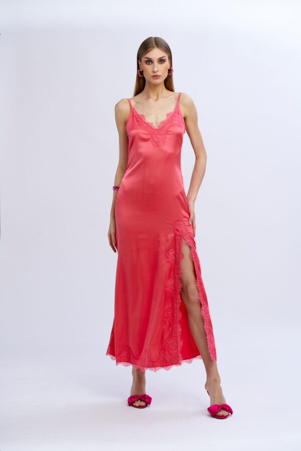 Satin and Lace Dress with Thin Strap - Image 5