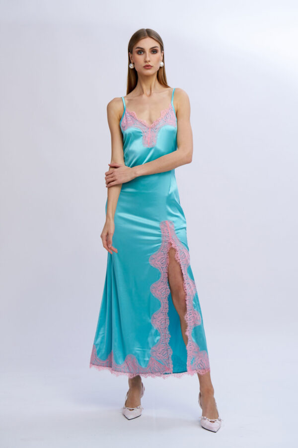 Satin and Lace Dress with Thin Strap - Image 8