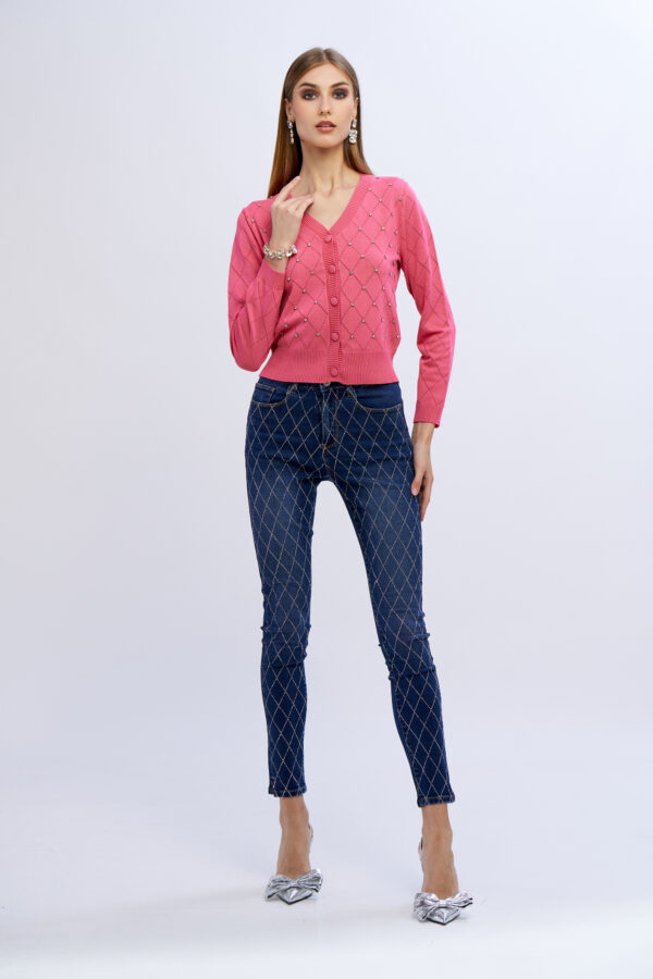 Perforated Cardigan with Diamonds